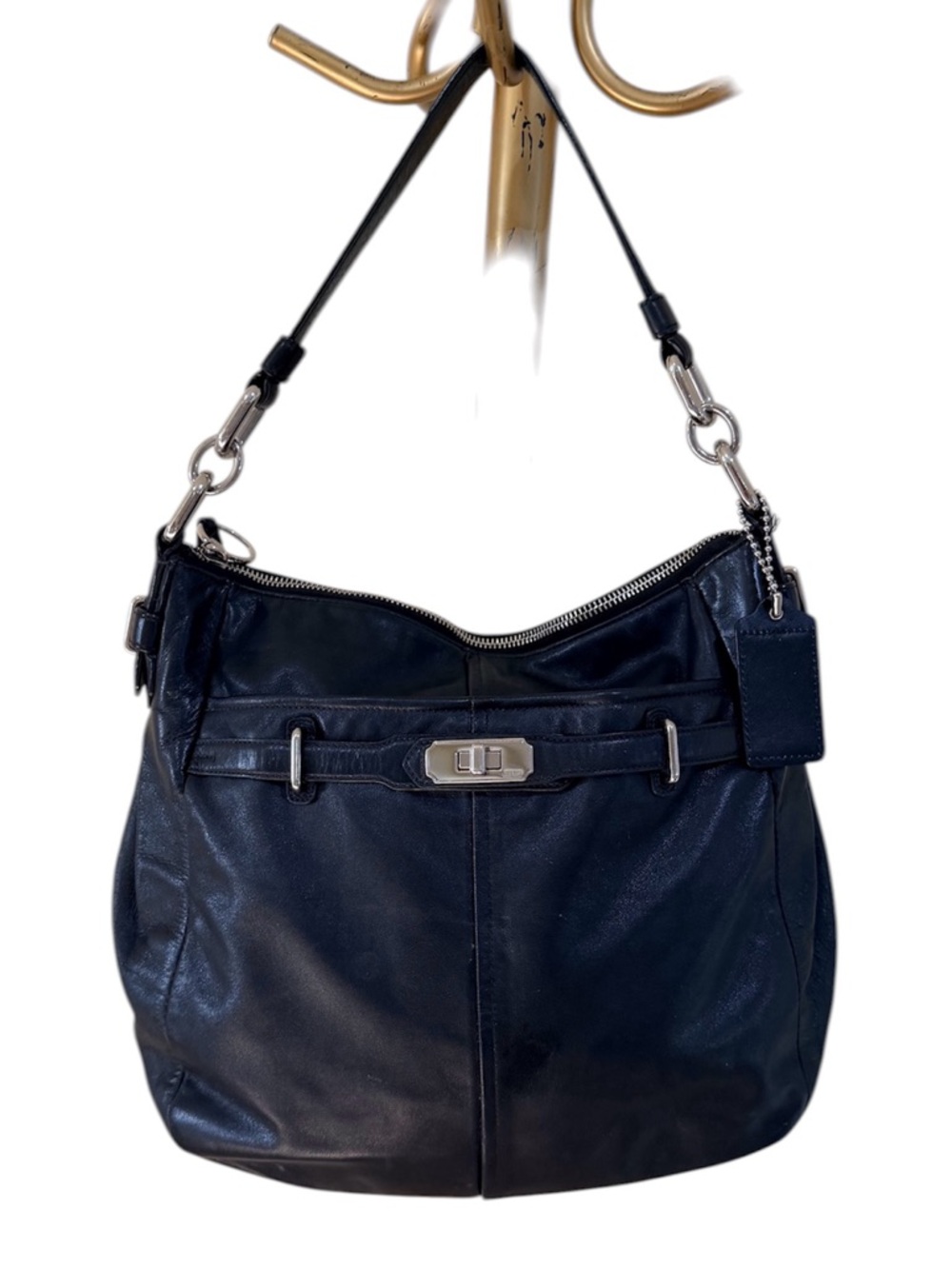 Coach Ashley Black Leather Hobo Bag Turnlock 17888 Large